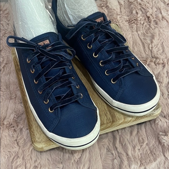 Keds Shoes - Keds Women’s fancy silk Navy Blue sneakers, velvet laces, size 6.5
